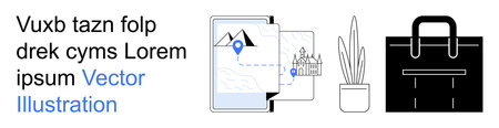Travel, navigation, business, work, digital tools, minimalism. A graphic of a tablet displaying a...