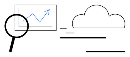 Magnifying glass highlighting upward graph, cloud symbol, and minimalistic design lines. Ideal for...