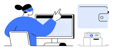 Digital workforce. Digital workforce engaging with technology and managing resources. Digital workforce integrating virtual tools for productivity and innovation. For tech, business, finance, HRのイラスト素材