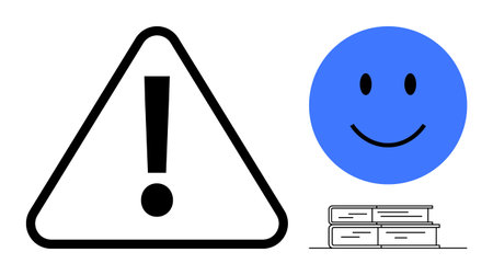 Warning concept. Warning sign combined with a happy face and a stack of books caution alongside...