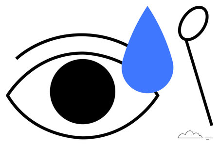 Vision concept. Abstract eye with a blue waterdrop hydration and clarity. Vision focuses on health, clarity, and balance. Perfect for wellness, medical, education, art and technologyのイラスト素材
