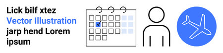 Travel planning, scheduling, personal organization, itinerary management, vacation concepts, time management. Calendar with a checkmark, person icon and airplane symbol. Travel planningのイラスト素材