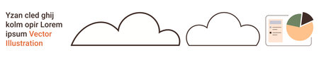 Data analysis, communication, weather forecasting, education, business strategy, design presentation. Black outline clouds, text and chart. Data analysis and communication conceptのイラスト素材