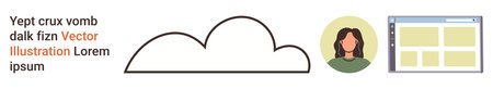 Cloud computing, user interface, digital identity, online collaboration, profile systems, remote services. A cloud icon, a user profile and a web interface layout. Cloud computing and user interfaceのイラスト素材