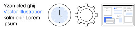 Productivity, web design, task organization, workflow, time optimization, collaboration. Clock, gear and web interface icons displayed clearly. Productivity and web design concepts visuallyのイラスト素材