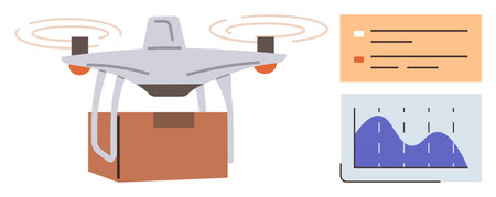 Logistics, technology, e-commerce, analytics, shipping, innovation. A quadcopter carrying a package...