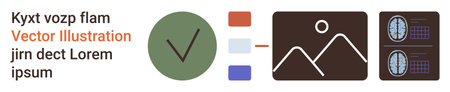 Branding, compliance, design systems, creativity, neural studies, data . Green checkmark, color...