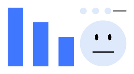 Education, data analysis, feedback, performance, emotions, statistics. Blue bar chart and neutral...