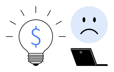 Financial challenges. A light bulb with a dollar sign s ideas and money, paired with a sad face and...
