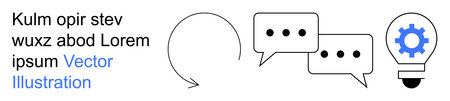 Communication, brainstorming, innovation, workflow, teamwork, idea generation. Circular arrow, conversation bubbles light bulb with a gear. Communication and brainstorming conceptのイラスト素材