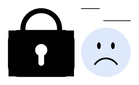 Cybersecurity concept. Cybersecurity illustrated with a lock and sad face indicating privacy...