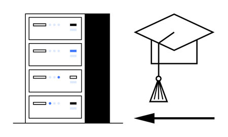 Education technology concept. The combination of data servers and a graduation cap education...