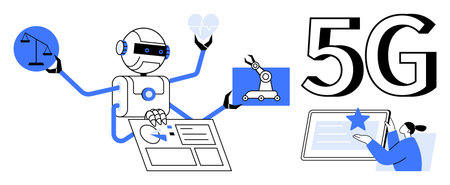 5G technology, robotics, AI automation, digital innovation, connectivity, future advancements. Robot...