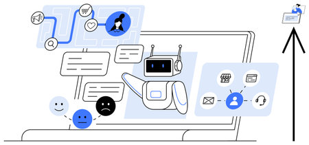 AI chatbot concept. AI chatbot interacts with users via text and icons, communication, automation,...