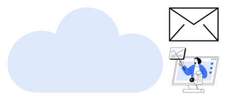 Cloud computing concept. Cloud storage connects data visualization and email services for...