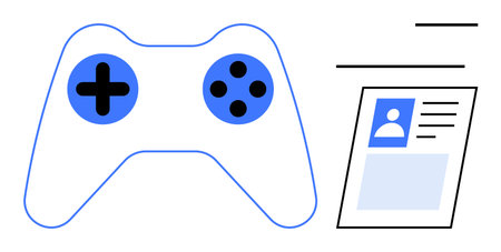 Gaming user profile. A game controller and user profile image signify gaming login and personalized...