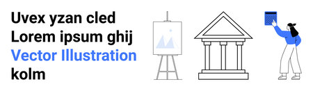 Art, education, architecture, creativity, learning, design. Minimalist illustration of an easel,...
