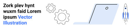 Business solutions, innovation, startup planning, teamwork, futuristic ideas, productivity. Laptop,...