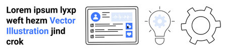 Profile card with user details, lightbulb representing ideas, and gear symbolizing settings and...