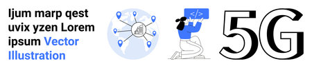 Technology advancements, 5G networks, global connections, coding process, digital transformation,...
