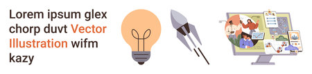 Innovation, creativity, teamwork, online collaboration, digital networking, brainstorming. A...