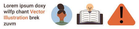 Education, creativity, learning, caution, brainstorming, problem-solving. Minimalist female avatar,...