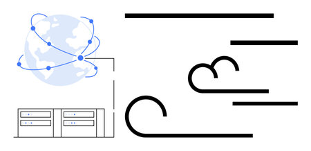 Data management, global networks, cloud computing, information exchange, digital signal flow, server...