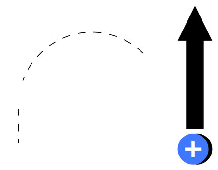 Growth concept. A black arrow with a blue plus symbol signifies upward growth. Dashed line suggests...