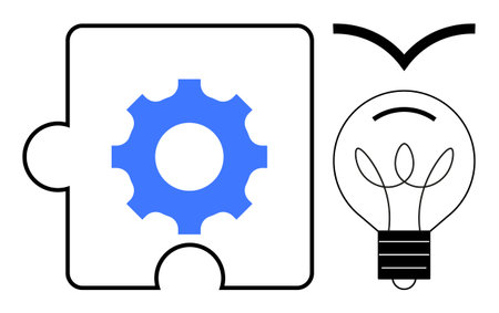 Innovation, problem solving, creativity, brainstorming, teamwork, idea generation. Blue gear inside...