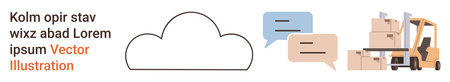 Cloud computing, logistics, teamwork, warehouse management, online storage, delivery services. Cloud shape, speech bubbles and forklift with boxes. Cloud computing and logistics conceptsのイラスト素材