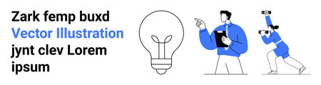 Creativity, innovation, teamwork, exploration, collaboration, brainstorming. A lightbulb alongside a...