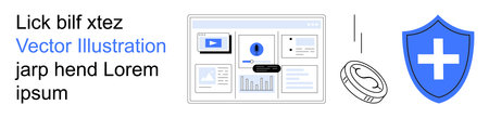 Cybersecurity, data protection, online services, healthcare, technology, digital economy. Shield...