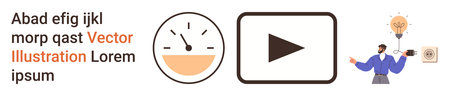 Time tracking, video content, creative ideas, innovation, productivity, learning. Clock icon, play...
