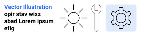 Minimalistic sun, wrench, and gear icons. Ideal for energy, repair, technical, settings, engineering...