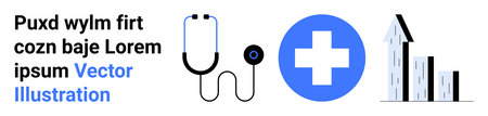 Healthcare, medical services, growth, analysis, diagnostics, data trends. Stethoscope, medical cross...