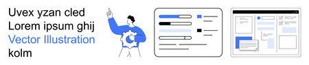 Web development, UI design, software interface, digital tools, coding, workflow. Person holding gear...