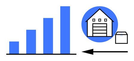 Logistics concept. Logistics growth chart visualizing supply chain progression. Logistics operations with warehouse and package icons. Ideal for shipping, inventory, analytics, supply chain, businessのイラスト素材