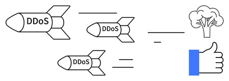 DDoS attack concept. DDoS ed by rockets threats to online security. Digital security and social...