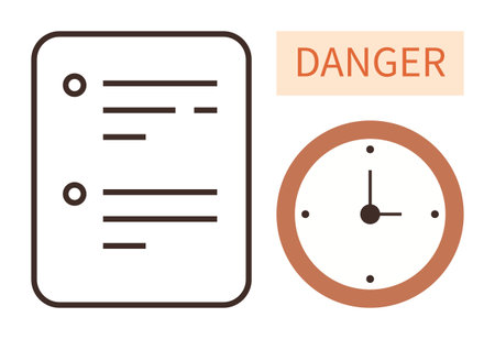 Time management, urgency, warnings, deadlines, project planning, task organization. A checklist with a clock and a danger sign. Time management and urgency clearlyのイラスト素材