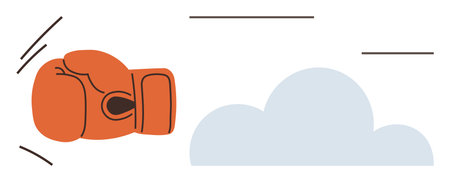 Sports, competition, strength, perseverance, fitness, motivation. A boxing glove in motion with speed lines and a cloud. Strength and competition conceptのイラスト素材