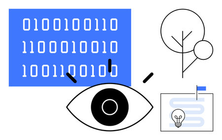 Digital transformation. Binary code visualizes data flow in digital technologies, emphasizing...