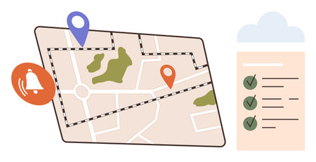 Navigation, task management, reminders, organization, productivity, planning. A map with location...