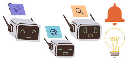 Artificial intelligence, communication, innovation, technology concepts, chatbot functionality,...
