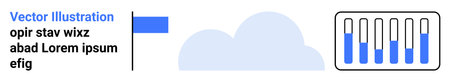 Blue cloud graphic alongside textual elements and a progress bar chart with multiple columns in...
