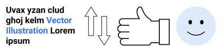 Feedback, emotion, communication, interaction, satisfaction, positivity. A thumb icon pointing up and down, alongside a smiling face. Feedback and emotion centered conceptのイラスト素材