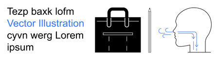 Education, studying, health, respiratory system, object recognition, creative tools. Breathing diagram, a bag and a pencil are . Health and education conceptのイラスト素材