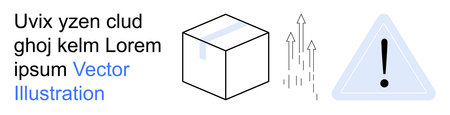 Logistics, warnings, shipping, business growth, alert symbols, packaging. A box with tape, upward arrows and a warning icon with exclamation. Logistics and warnings symbolismのイラスト素材