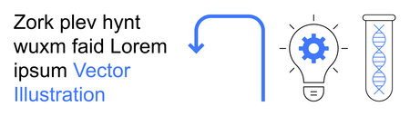Scientific research, technology innovation, idea generation, DNA analysis, creativity, process visualization. Lightbulb with gear, DNA in test tube and arrow icon on white background. Scienceのイラスト素材
