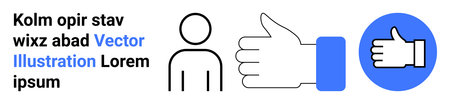 Social media engagement, online communication, approval, feedback, interaction, user evaluation. Person outline and thumbs up symbol. Social media engagement and online communication conceptのイラスト素材