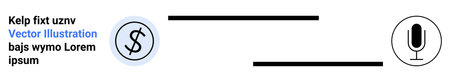 Financial communication, monetary transactions, digital payments, connectivity, currency transfer, audio input. Dollar sign linked to microphone. Financial communication and monetary transactionsのイラスト素材
